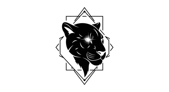 Black Panther Head Silhouette with Geometric Frame, Wild Cat Logo