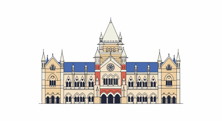 Obraz premium Ornate building with pointed arches, spires, and a central rose window