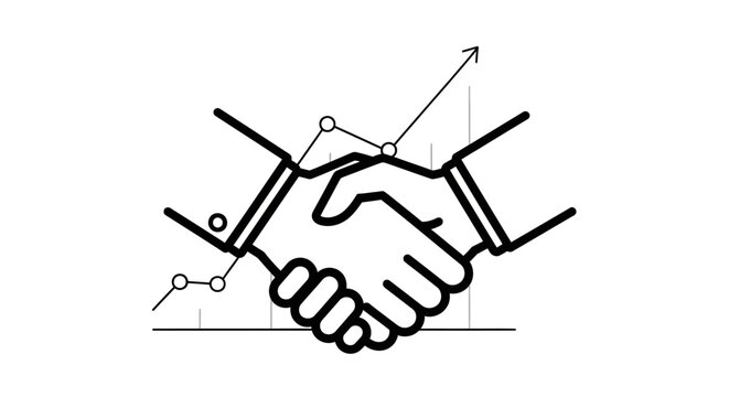 Business handshake with growing graph and data points, partnership concept