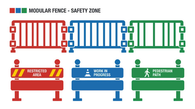 Modular Construction Fence and Safety Barrier Icon Set