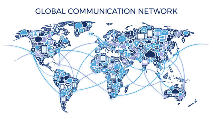 Global Communication Network Map Made of Digital Icons and Connections © Clovernand