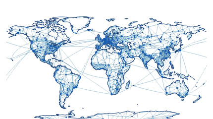 Global Network Connections World Map Digital Abstract Blue Lines © Clovernand