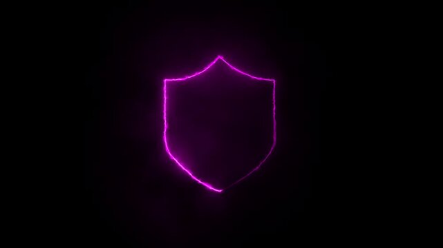 Bright neon security neon frame with tones on isolated Shield neon icon Neon shield icon