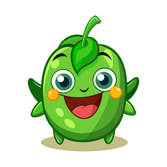 Fototapeta premium Funny green pepper face mascot smiling expressively on white