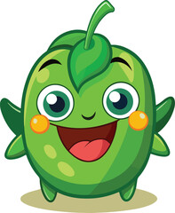 Fototapeta premium Funny green pepper face mascot smiling expressively on white