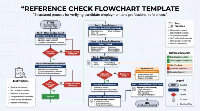 Reference check flowchart template for human resources recruitment process