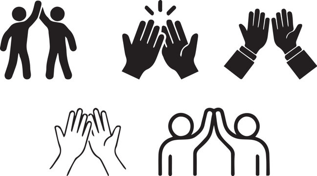 Minimalist High Five Icons Set Celebrating Teamwork and SuccessMinimalist High Five Icons Set Celebrating Teamwork and Success