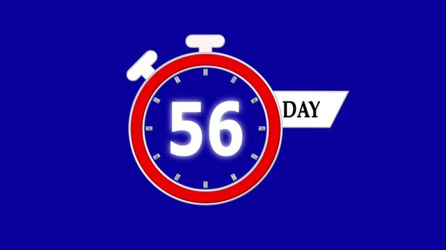 Just 56 days to go, countdown running fast; stopwatch animation video showing 0 to 56 days, clean days to go design for marketing promotions.