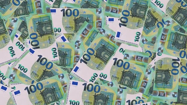 Rain from euro banknotes. 4k looped video. Smoothly falling euros banknotes. 100 Euros Money flying around Animation. European Euro Bill Falling Money Green Screen Animation &mdash; Cash Rain Effect Video