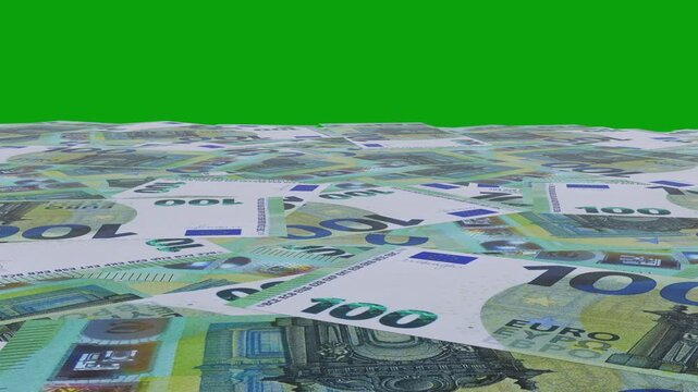 Rain from euro banknotes. 4k looped video. Smoothly falling euros banknotes. 100 Euros Money flying around Animation. European Euro Bill Falling Money Green Screen Animation &mdash; Cash Rain Effect Video