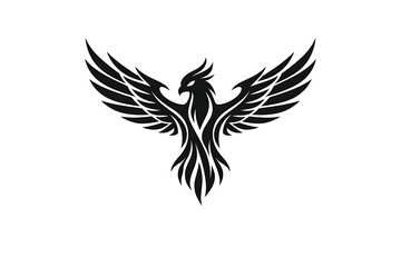 Fototapeta premium Stylized phoenix silhouette with spread wings and fiery plumage mythical creature silhouette minimalist illustration abstract isolated strength
