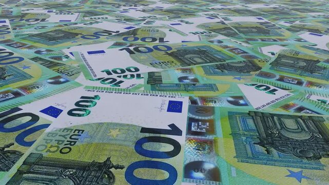 Rain from euro banknotes. 4k looped video. Smoothly falling euros banknotes. 100 Euros Money flying around Animation. European Euro Bill Falling Money Green Screen Animation &mdash; Cash Rain Effect Video