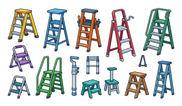 Step ladder cartoon icon set vector illustration isolated for web design
