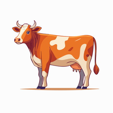 Cartoon Illustration of a Brown and White Cow