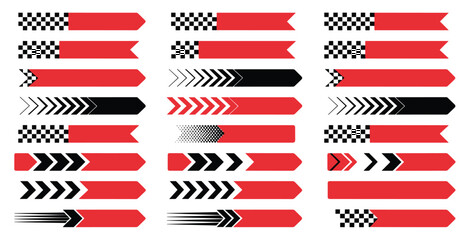 Motorsport Racing Stripes and Checkered Flag Elements Vector Illustration for Speed Competition, Motocross Branding and Finish Line Design © CICCIC