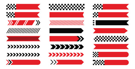 Racing Stripes and Checkered Flag Vector Elements Featuring Motorsport Speed Symbols, Finish Line Graphics and Dynamic Competition Icons © CICCIC