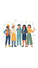 Obraz premium Diverse group of people celebrating Workers' Day with a labor day social media post
