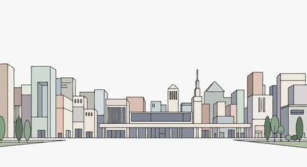 Fototapeta premium Modern City Skyline Illustration - Abstract Architectural Design with Pastel Colors