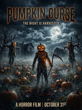 Halloween poster pumpkin curse horror film spooky scarecrow pumpkins