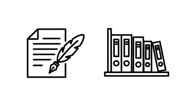 Writing templates icon with quill pen and paper template library icon with books writing instrument document icon book icon archive icon storage icon organization icon data icon