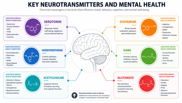 Infographic of key neurotransmitters and their impact on mental health