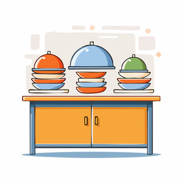 Buffet Table with Stacked Plates and Serving Domes