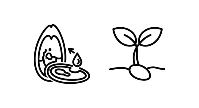 Agricultural seed viability testing and seedling health monitoring icon set for farming and botanical research with viability agriculture laboratory research seedling germination