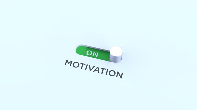 Turning on the Motivation switch. Motivation concept. An animation of a toggle switch that changes from off to on, switching color from red to green when clicked. 3D 4K Animation.