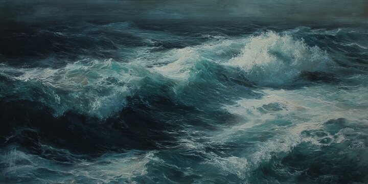 Dramatic Ocean Waves Crashing with Force and Turbulent Energy.