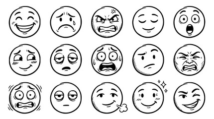 Fototapeta premium Various emoticon faces expressing different emotions and reactions