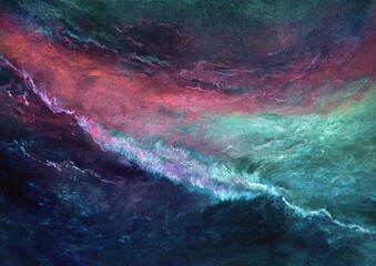 Fototapeta premium Abstract cosmic ocean with vibrant colors and dynamic textures.