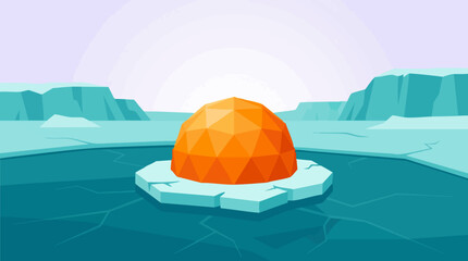 Geometric orange dome on ice floe in a frozen arctic landscape © AS_StockNation