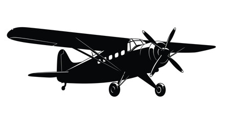 Vintage single engine propeller airplane silhouette vector illustration © tahmid