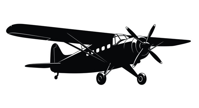 Vintage single engine propeller airplane silhouette vector illustration