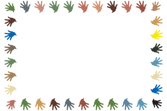 Vibrant Colorful Handprints Border Frame with Empty Copy Space on White Background, Art & Illustration