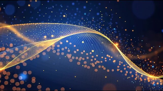 Abstract digital background electromagnetic wave background Innovation digital wave, information technology background and green luxury background with golden line decoration and curve light effect
