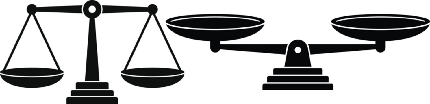 Scales of justice silhouette on a white background representing law and balance