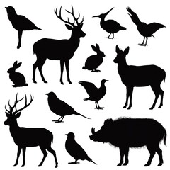 Fototapeta premium Animal silhouettes, various wildlife icons, nobody