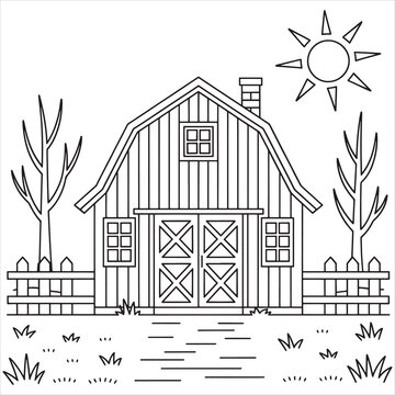Charming barn house sketch under a bright sun