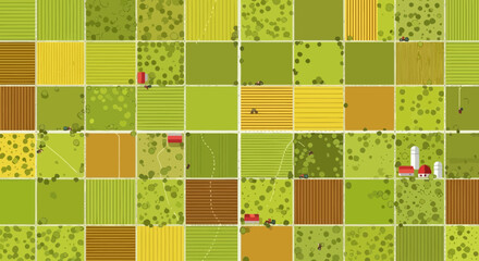 Aerial View of Diverse Farmland Fields, Rural Landscape, Agriculture, Organic Farming © Sarwanto1122