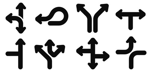 Direction Arrow Road Sign Vector Collection with One Way, Two Way and Three Way Traffic Navigation and GPS Route Symbols © CICCIC