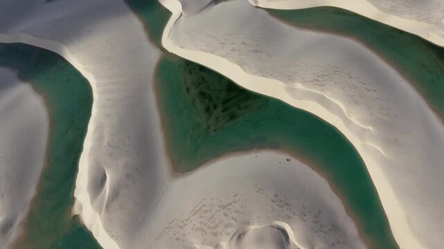 Aerial Drone View of Len&ccedil;&oacute;is Maranhenses White Sand Dunes and Turquoise Lagoons Brazil