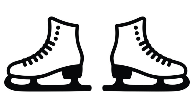 A symmetrical pair of solid black silhouette ice skates facing each other for winter sports design.