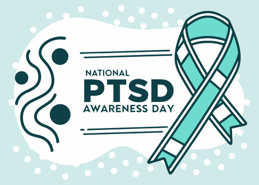 National PTSD awareness day teal ribbon symbol for mental health support and education