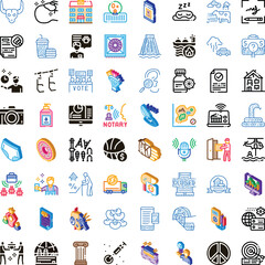 Fototapeta premium Variety of flat outline and isometric icons representing different concepts, businesses, services, and objects for graphic design and user interface elements