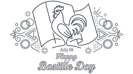 Bastille day linear vector graphic with rooster and traditional ornaments. © Amina
