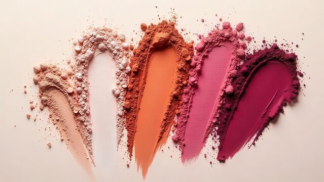Swatches of vibrant powder makeup shades arranged in a captivating display of color and texture