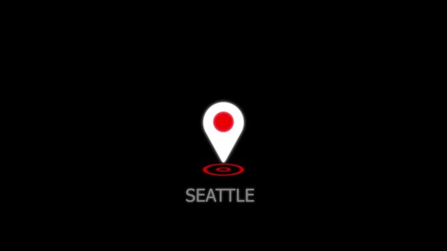 Smart City GPS Tracking Animation with Floating Map Pin  Wave Animation in Seattle Location .