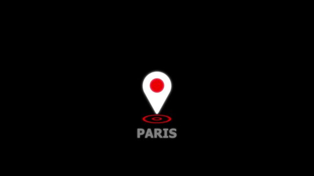 Smart City GPS Tracking Animation with Floating Map Pin  Wave Animation in Paris Location .