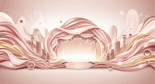 Ethereal Stage Performance with Flowing Drapes and Modern Sound Equipment